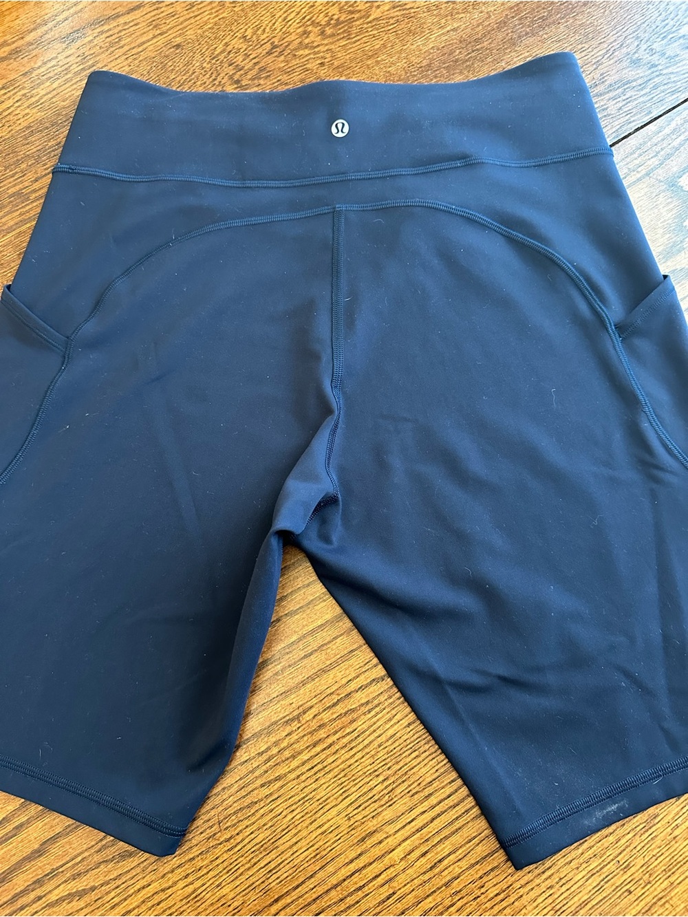Lululemon Athletica Women's Navy High-Rise Bike Shorts with Side Pockets